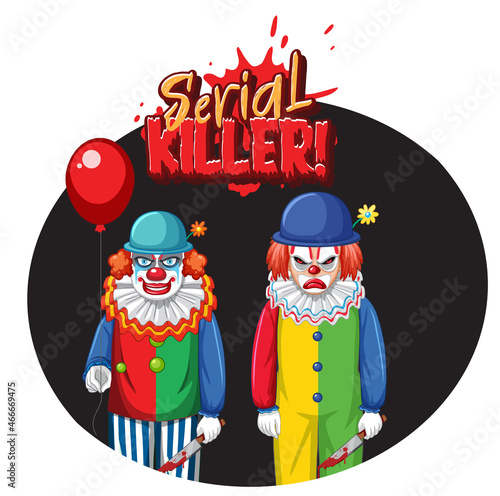 Serial Killer badge with two creepy clowns