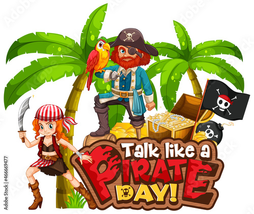 Talk Like A Pirate Day font banner with pirate cartoon character