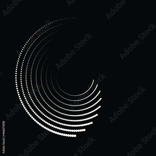 Rotating halftone dots in Spiral Form for comic books . Twirl background . Vector Illustration . Round Logo . Spiral Design element . Abstract Geometric vortex.