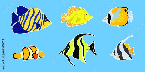 Colorful tropical fish collection. Set of different tropical fishes. Vector illustration for background