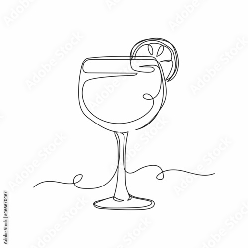 Vector continuous one single line drawing icon of glass of gin with tonic in silhouette on a white background. Linear stylized.