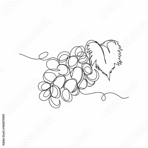 Vector continuous one single line drawing icon of grapes brunch in silhouette on a white background. Linear stylized.