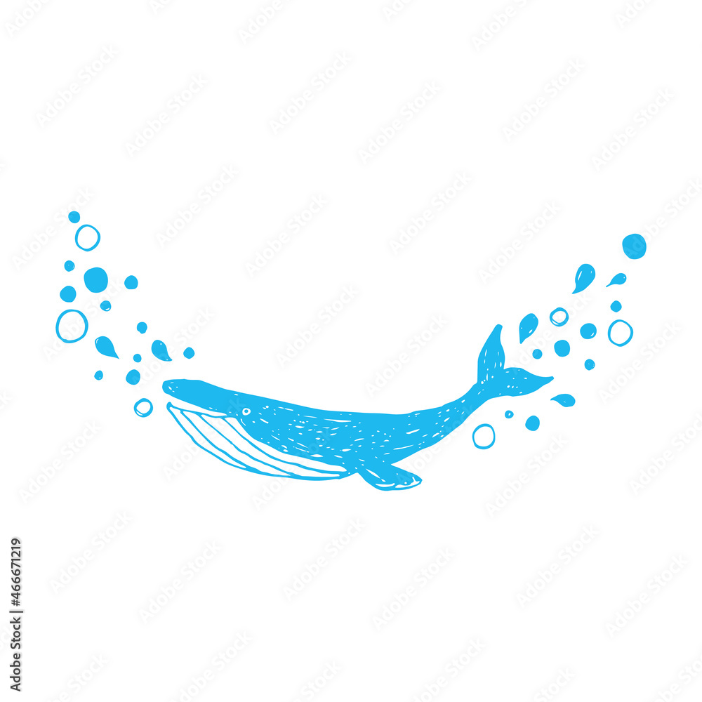 水しぶきをあげるクジラのシンプルな手描きイラスト 水しぶきをあげるクジラのシンプルな手描きイラスト