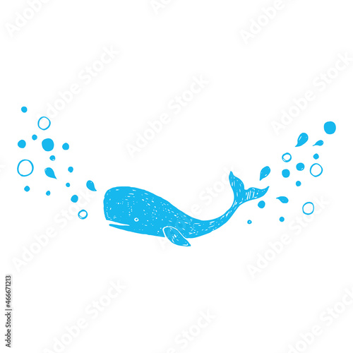 水しぶきをあげるクジラのシンプルな手描きイラスト