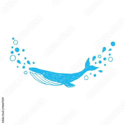 水しぶきをあげるクジラのシンプルな手描きイラスト