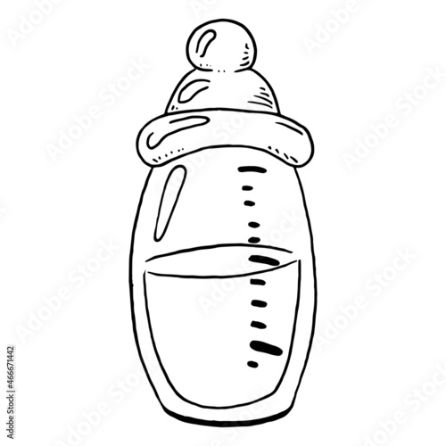 Baby bottle. Vector illustration of a sketch of a baby bottle for a newborn.