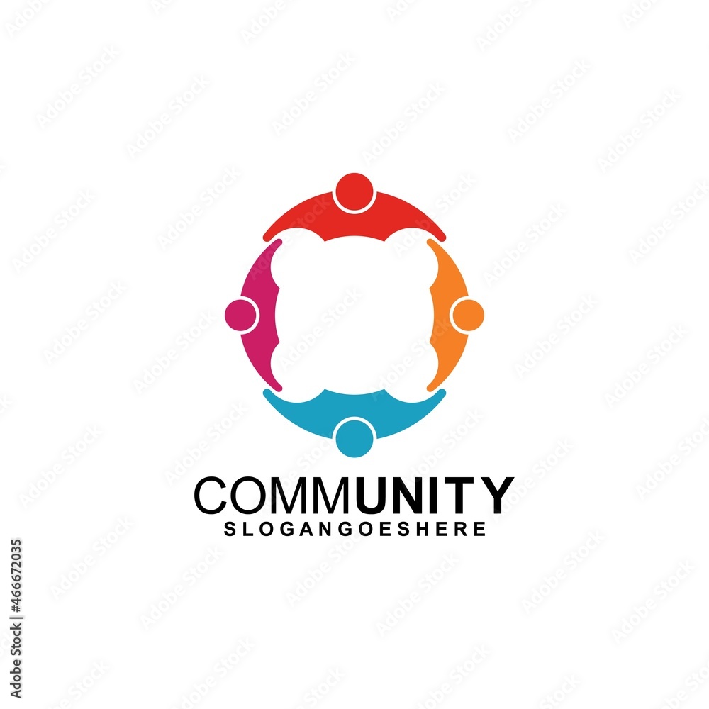 Community logo icon design with colorful people in a circular shape. Symbol of teamwork, solidarity human concept vector illustration, company branding, discussion forum, social network, team Community logo icon design with colorful people in a circular shape. Symbol of teamwork, solidarity human concept vector illustration, company branding, discussion forum, social network, team