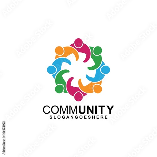 Community logo icon design with colorful people in a circular shape. Symbol of teamwork, solidarity human concept vector illustration, company branding, discussion forum, social network, team