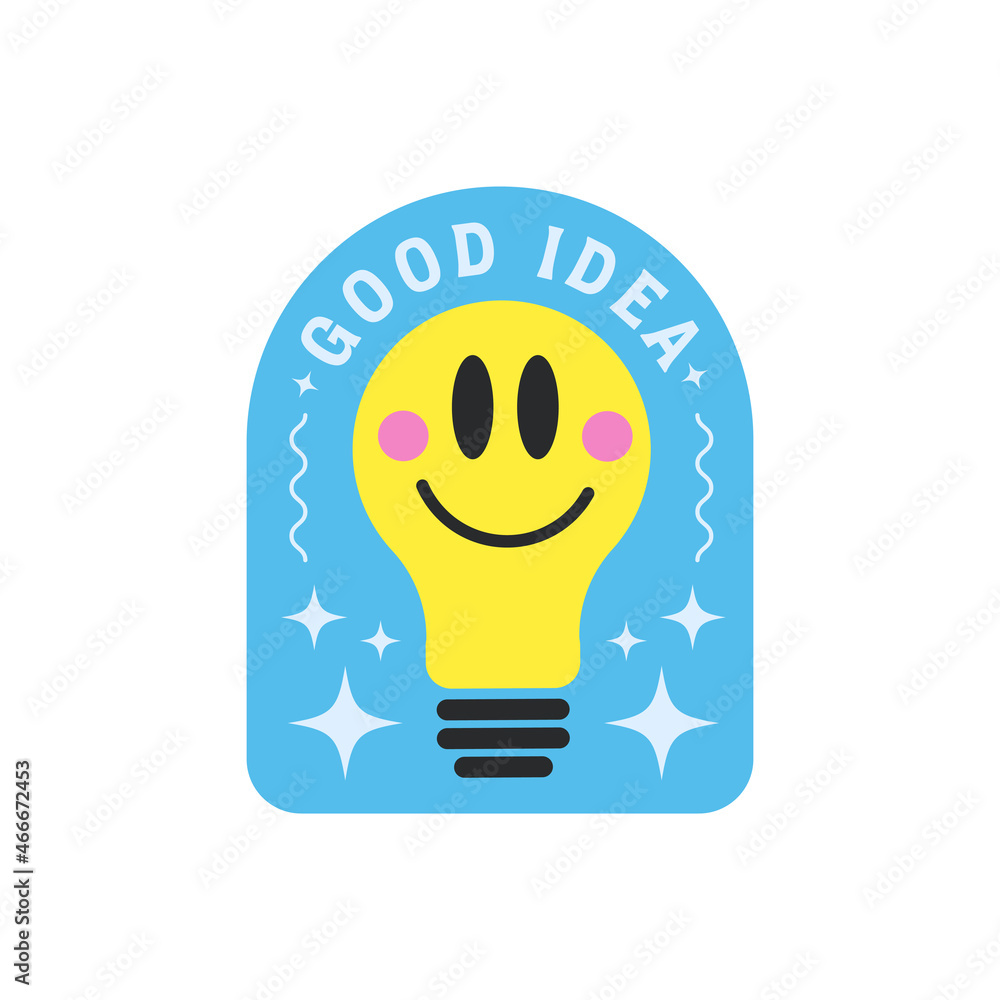 Good Idea Cute Sticker. Cool Comic Patch, Badge, Pin Vector Design. - obrazy, fototapety, plakaty 