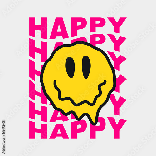 Funny Acid Character Happy Poster. Hippie Smile Print.