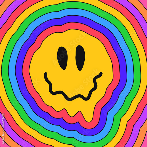 Acid Rainbow Smile Illustration. Hippie Psychedelic Artwork Vector Design. Abstract Happy Emoticon.