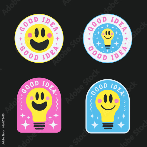 Good Idea Cute Sticker. Cool Comic Patch, Badge, Pin Vector Design.
