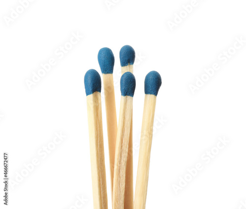 Matches with blue heads on white background