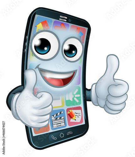 Mobile Phone Thumbs Up Cartoon Mascot