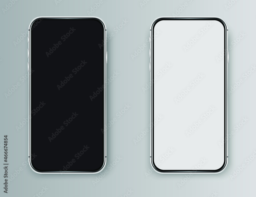 Isolated cell phone, black and white mockups. Isolated empty cellular templates. Realistic silver phone mockup for presentation. Isolated cell phone, black and white mockups. Isolated empty cellular templates. Realistic silver phone mockup for presentation.