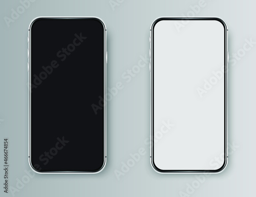 Wallpaper Mural Isolated cell phone, black and white mockups. Isolated empty cellular templates. Realistic silver phone mockup for presentation. Torontodigital.ca