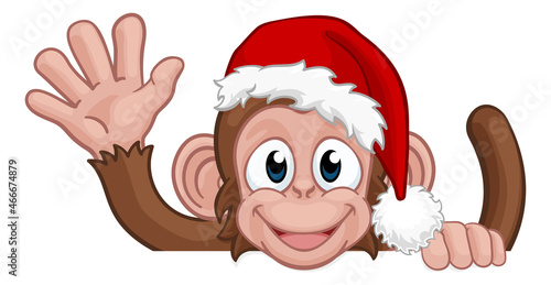 Christmas Monkey Cartoon Character in Santa Hat