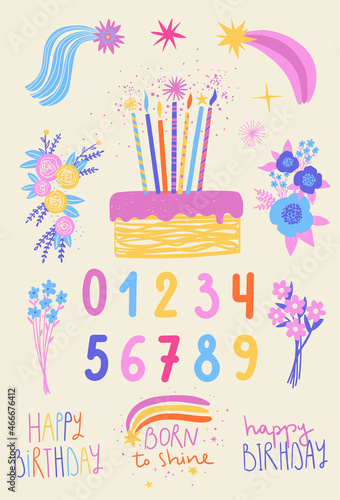 Funny set with birthday isolated elements.