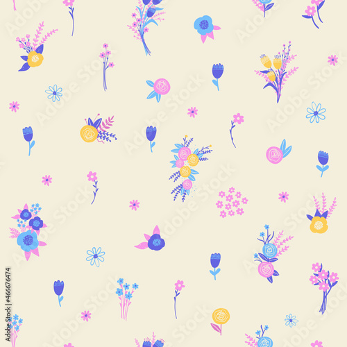 Seamless pattern with cute meadow flowers.