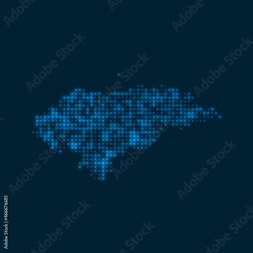 Honduras dotted glowing map. Shape of the country with blue bright bulbs. Vector illustration.