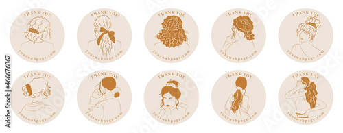 Vector set of hand drawn Girls, scrunchies, and Hair Accessories stickers for  print, social media or web / logo design. 