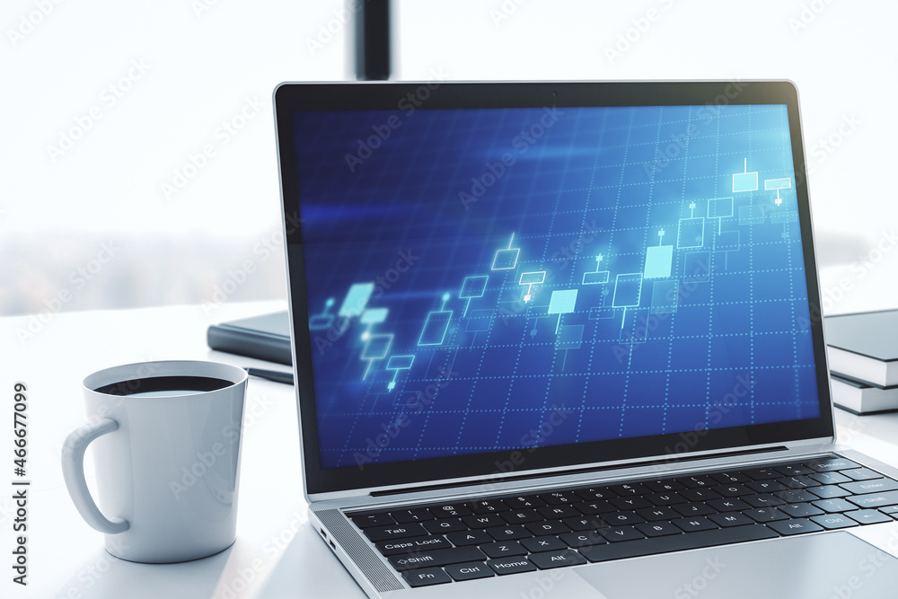 Fototapeta premium Computer monitor with abstract financial graph, finance and trading concept. 3D Rendering
