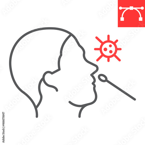 Nasal swab test line icon, diagnosis and covid, pcr test vector icon, vector graphics, editable stroke outline sign, eps 10.
