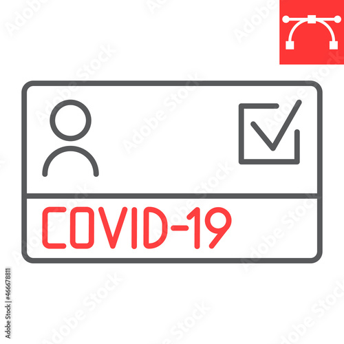 Covid-19 vaccine passport line icon, certificate and coronavirus, vaccination passport vector icon, vector graphics, editable stroke outline sign, eps 10.
