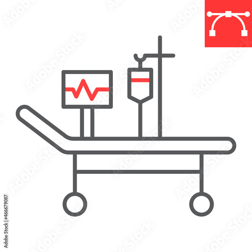 Intensive care line icon, chemotherapy and coronavirus, hospital bed vector icon, vector graphics, editable stroke outline sign, eps 10.