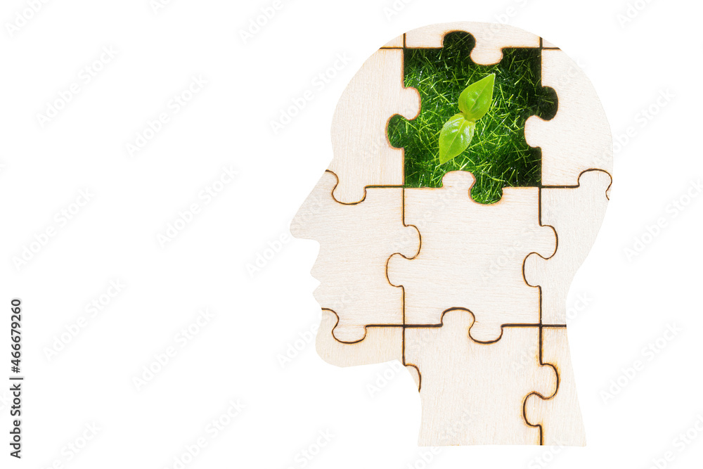 Male head puzzle with a green sprout Male head puzzle with a green sprout
