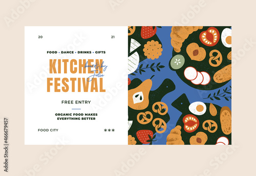 Charcuterie boards design template. Assortment of appetizers. Food banner. Antipasti board. Food festival. Vector illustration