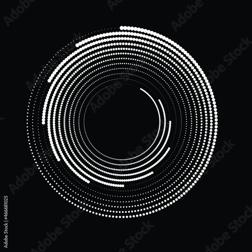 Rotating halftone dots in Spiral Form for comic books . Twirl background . Vector Illustration . Round Logo . Spiral Design element . Abstract Geometric vortex.