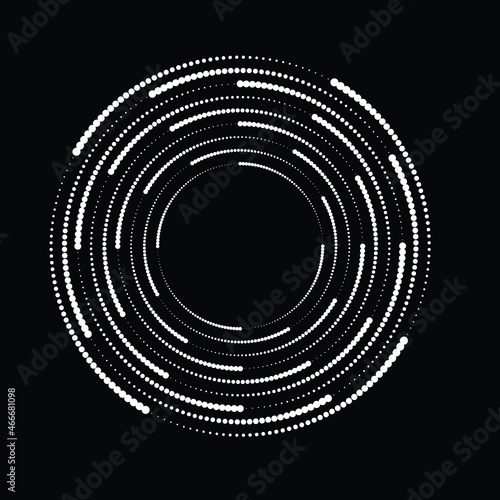 Rotating halftone dots in Spiral Form for comic books . Twirl background . Vector Illustration . Round Logo . Spiral Design element . Abstract Geometric vortex.