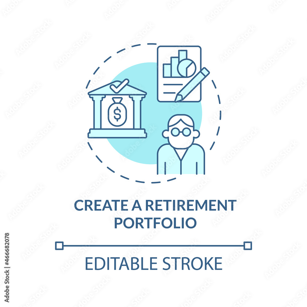 Pension portfolio development concept icon. Retirement income from investments abstract idea thin line illustration. Capital preservation. Vector isolated outline color drawing. Editable stroke