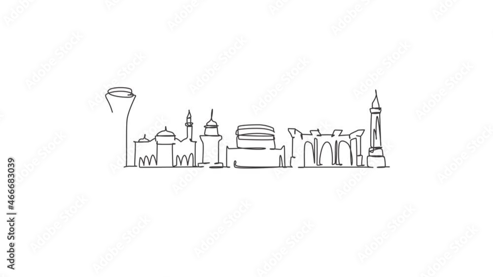Animated self drawing of continuous line draw Antalya skyline, Turkey. Famous city scraper landscape. World travel destination home wall decor poster print concept. Full length one line animation. Animated self drawing of continuous line draw Antalya skyline, Turkey. Famous city scraper landscape. World travel destination home wall decor poster print concept. Full length one line animation.