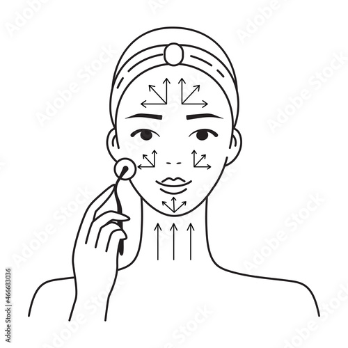 Micro needle roller therapy illustration. Vector icon of home mesotherapy. Anti-age, scars, pigmentation treatment. Skincare procedure visual instruction