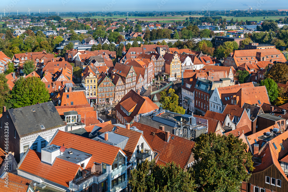 Stade, Germany. Aerial view of the old town.