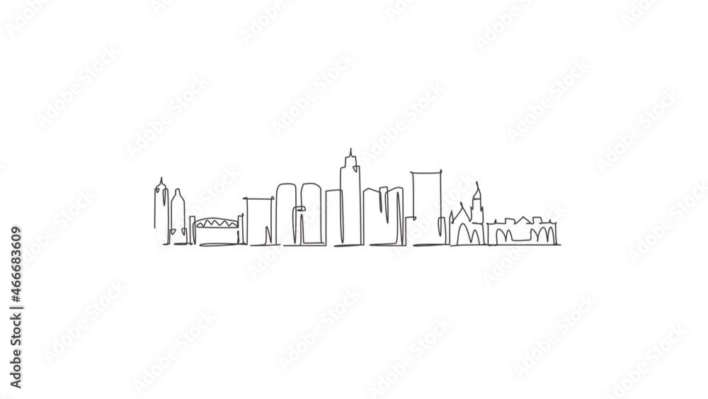 Animation of one line drawing of Hamilton city skyline, Canada. World town landscape home wall decor art poster. Best place holiday destination. Continuous line self draw animated. Full length motion. Animation of one line drawing of Hamilton city skyline, Canada. World town landscape home wall decor art poster. Best place holiday destination. Continuous line self draw animated. Full length motion.
