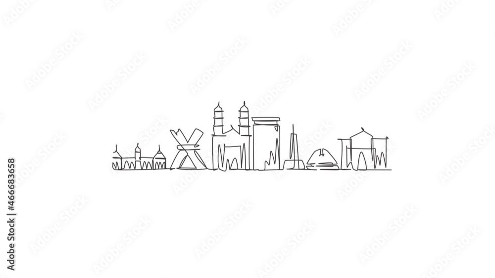 Animation of one line drawing Ciudad Juarez city skyline, Mexico. World historical town landscape. Best holiday destination postcard. Editable continuous line self draw animated. Full length motion. Animation of one line drawing Ciudad Juarez city skyline, Mexico. World historical town landscape. Best holiday destination postcard. Editable continuous line self draw animated. Full length motion.