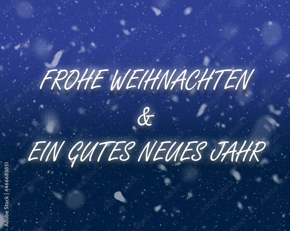 Frohe Weihnachten und ein gutes neues Jahr. Grußkarte mit Schnee. Deutsch