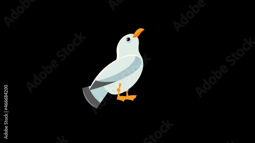 Bird cartoon animation, gull eat loop