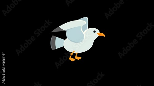 Bird cartoon animation, gull run loop