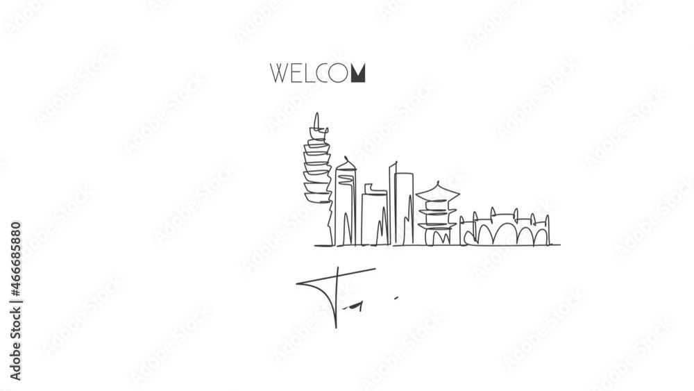 Animated self drawing of one continuous line draw Taipei city skyline, Taiwan. Beautiful landmark. World landscape tourism and travel vacation. Editable full length single line animation illustration. Animated self drawing of one continuous line draw Taipei city skyline, Taiwan. Beautiful landmark. World landscape tourism and travel vacation. Editable full length single line animation illustration.