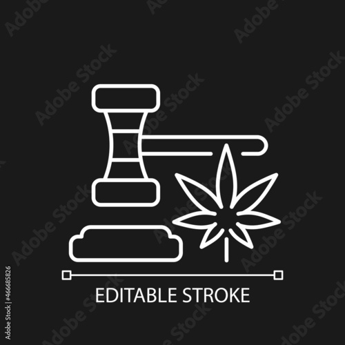Cannabis legalization white linear icon for dark theme. Legal recreational use and sale. Thin line customizable illustration. Isolated vector contour symbol for night mode. Editable stroke