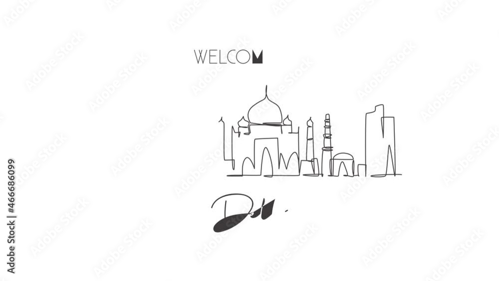Animation of one single line drawing of Delhi city skyline, India. Historical town landscape in the world. Best holiday destination. Editable continuous line self draw animated. Full length motion. Animation of one single line drawing of Delhi city skyline, India. Historical town landscape in the world. Best holiday destination. Editable continuous line self draw animated. Full length motion.