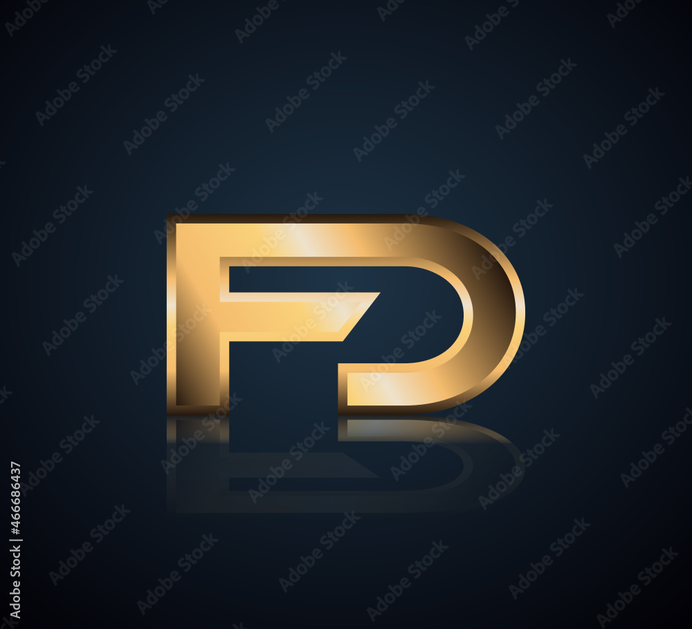 Modern Initial logo 2 letters Gold simple in Dark Background with Shadow Reflection FD Modern Initial logo 2 letters Gold simple in Dark Background with Shadow Reflection FD