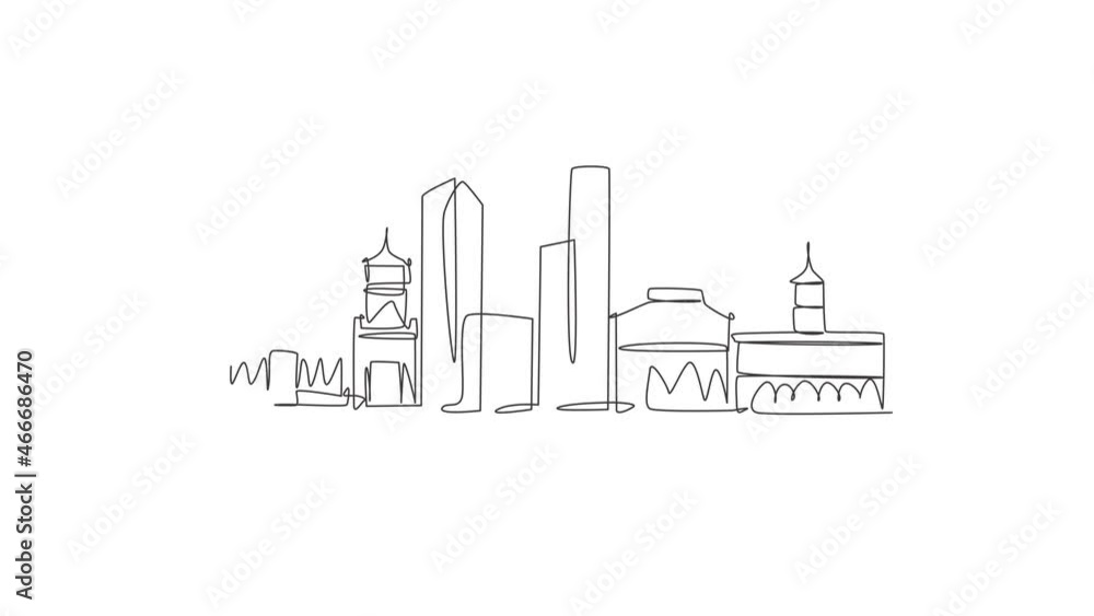 Animation of one line drawing of Phuket city skyline, Thailand. Historical town landscape. Best holiday destination home art wall decor poster. Continuous line self draw animated. Full length motion. Animation of one line drawing of Phuket city skyline, Thailand. Historical town landscape. Best holiday destination home art wall decor poster. Continuous line self draw animated. Full length motion.