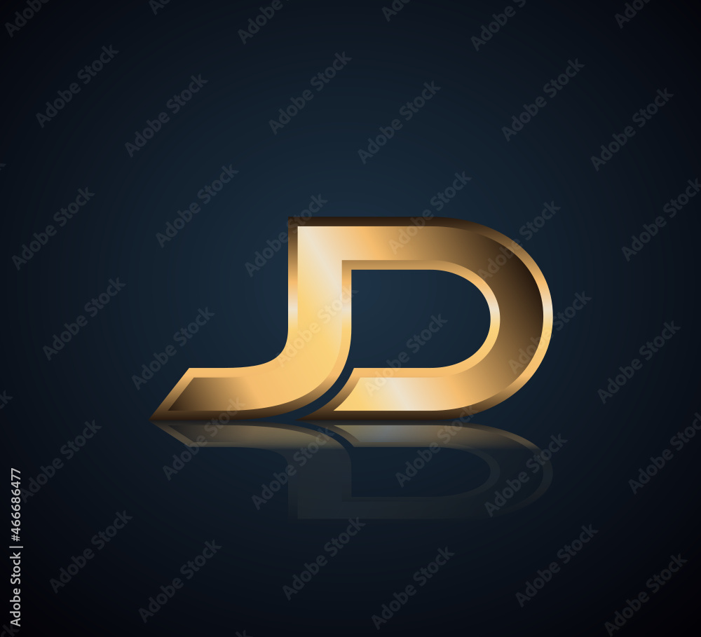 Modern Initial logo 2 letters Gold simple in Dark Background with Shadow Reflection JD Modern Initial logo 2 letters Gold simple in Dark Background with Shadow Reflection JD