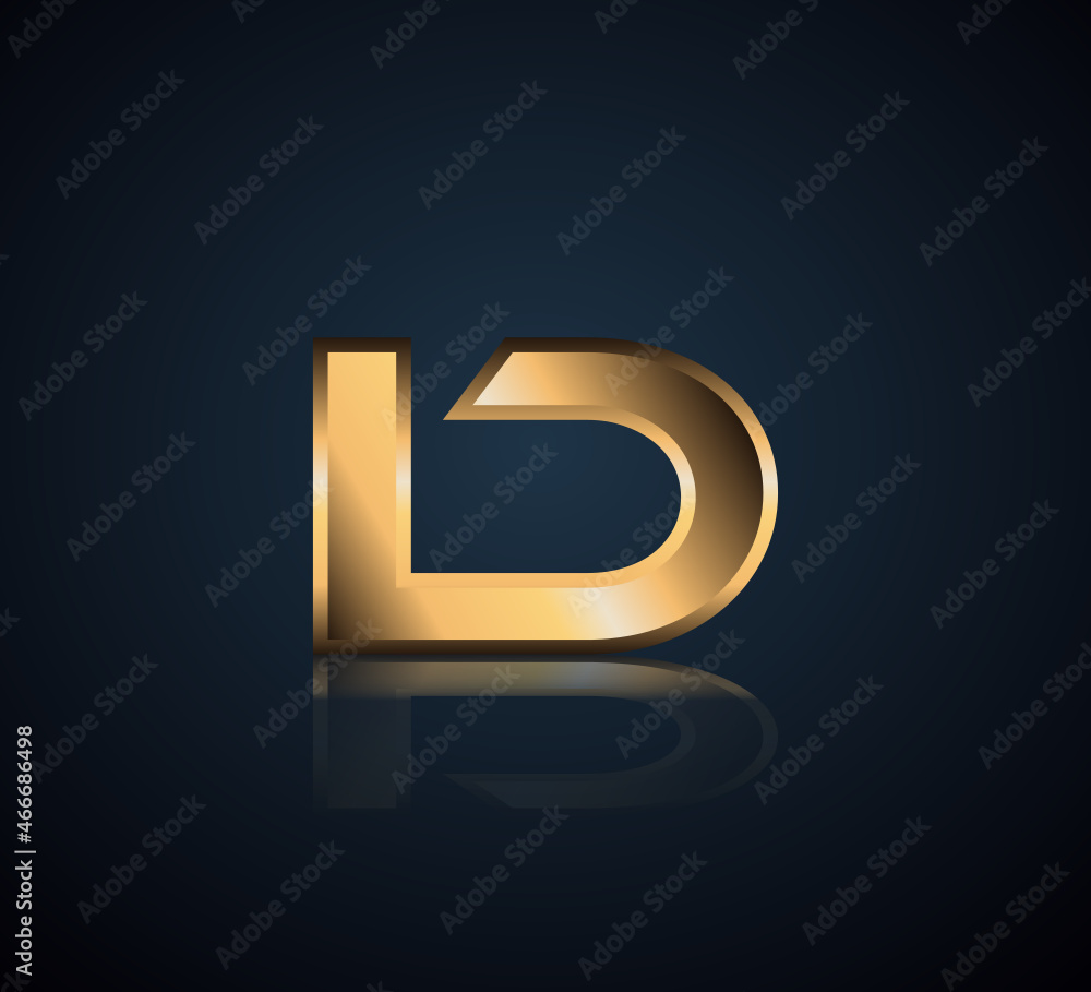 Modern Initial logo 2 letters Gold simple in Dark Background with Shadow Reflection LD - obrazy, fototapety, plakaty 