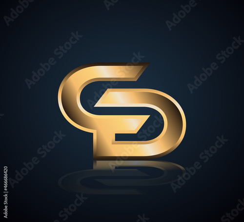 Modern Initial logo 2 letters Gold simple in Dark Background with Shadow Reflection CD